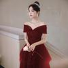 Toast Braut 1011 Neues Sommer Damen High-End Rotes Verlobungs Abendkleid Kleid Leichter Luxus Nische Atmosphärisch Hochzeitsbankett