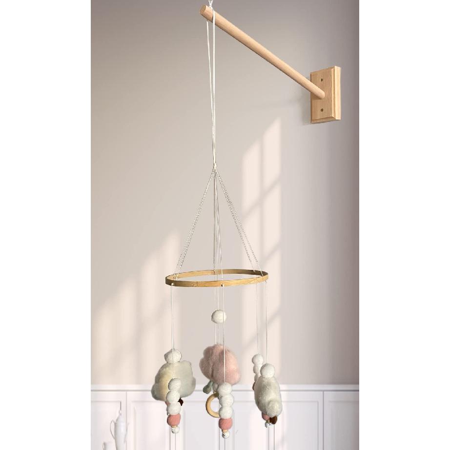 Crib Mobile Wooden Arm, Wall Mounted Suitable for All Cribs 100% Natural Larch Hanger Nusery Decor Baby Room Safe Holder(Mobile is not Included