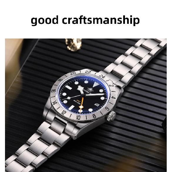 ADDIESDIVE Hot Sale GMT Quartz Watch Stainless Steel Bubble Mirror Glass BGW9 Super Luminous Men's Watches AD2035 NEW Waterproof