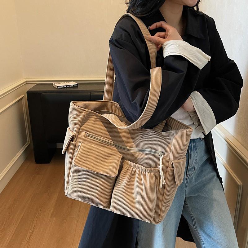 Simple Japanese Corduroy Tote Bag Large Capacity Commuting All-matching Student Handbag New