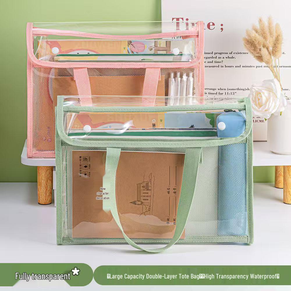 Double-Layer Transparent Tote: Book Carrier & File Storage for Exams and Homework