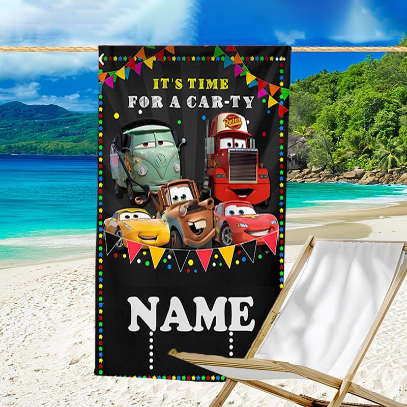 1pc Cars1 Beach Towel with Custom Name, Beach/Swimming/Bath/Picnic/Camping Towel, Suitable for Seaside Beaches