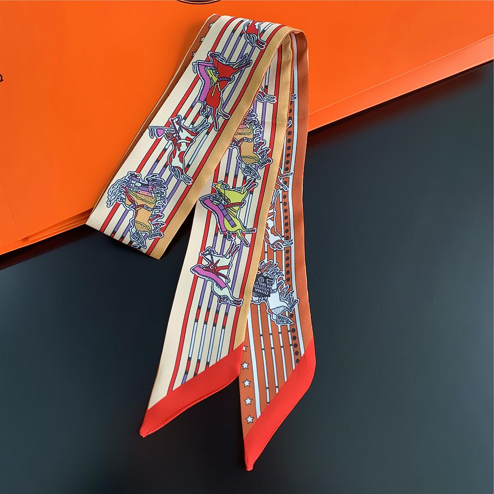 

2024 Brand Skinny Horse Scarf Fashion Design Bag Scarves Women Hair Accessories Silk Scarf For Ladies Striped Foulard Headband