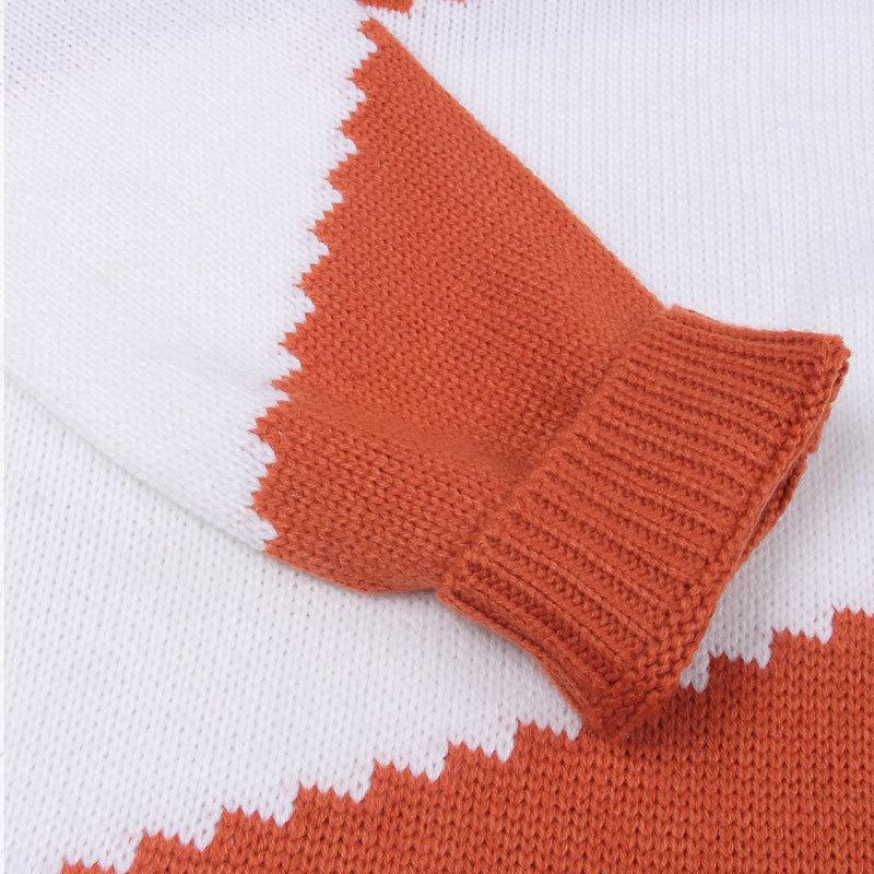 Damen Herbst- und Winter Farbblock Strickpullover mit lockerem Rundhalsausschnitt