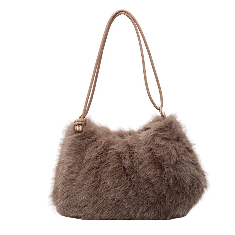 Women's Large Capacity Plush Shoulder Bag - Furry Handbag for Autumn/Winter