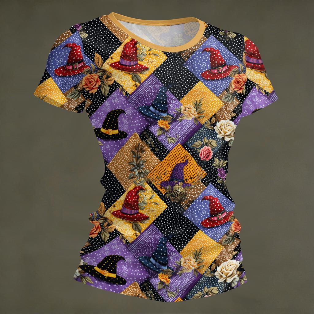 Women's Halloween Print Short Sleeve Neck Loose Fit T-Shirt for Party Casual Wear