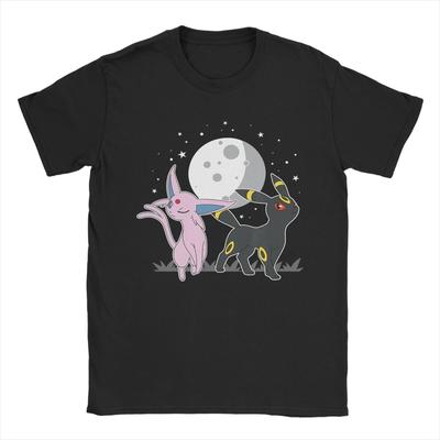 Pokemon Celestial Espeon and Umbreon T-Shirts Men  Vintage 100% Cotton Tee Shirt Round Neck Short Sleeve T Shirt Gift Clothing