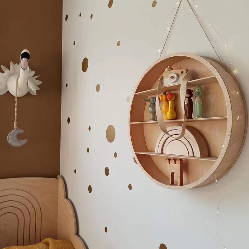 Wall Hanging Background Wall Decoration Toy Sorting Circular  Hanging Wooden Shelf Wall Multi-layer Storage Rack