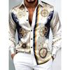 Luxury Men's Satin Long Sleeved Shirt, 3D Printed with Artistic Patterns, Comfortable Casual Vacation Collar Shirt