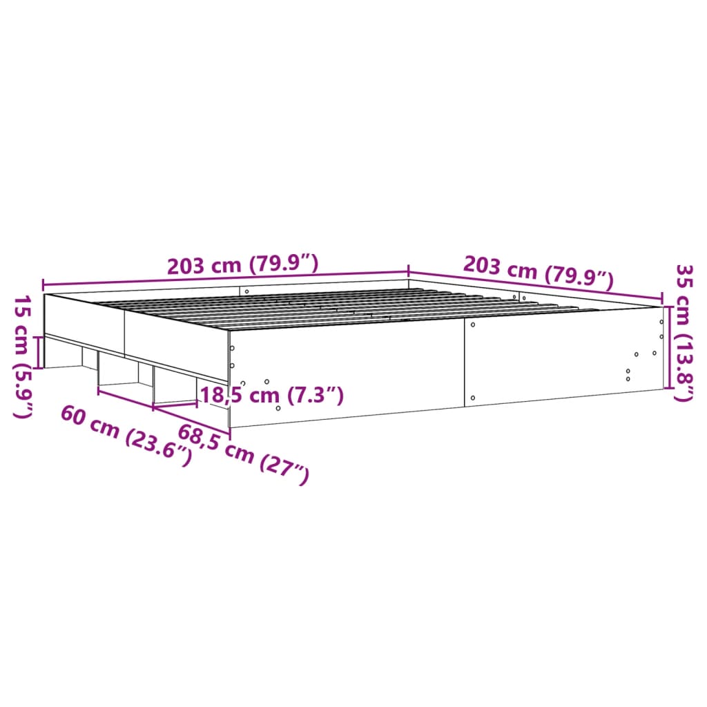 Bed Frame Concrete Grey 200x200 cm Engineered Wood
