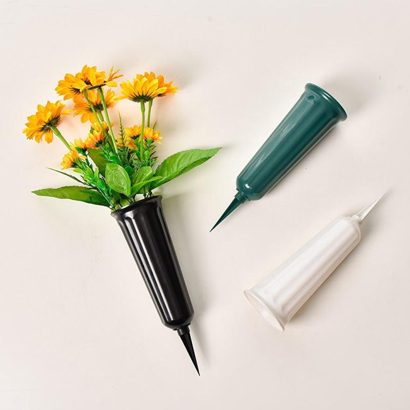 1/2Pcs Cemetery Vase With Spikes Plastic Floral Vase Holder For Gravestone Grave Yard Ground Outdoor Flower Marker Decorations