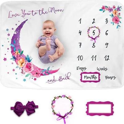 Baby Milestone Photo Blanket with Hairband Wreath - Flannel Background for Growth Memorials and Hugs.