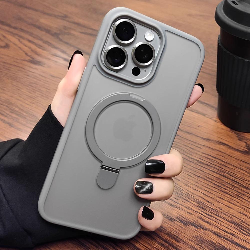 Applicable To Apple IPhone 16 ProMax Mobile Phone Case Skin Feeling Matte Semi-permeable Magnetic Metal Folding Bracket 17 Case