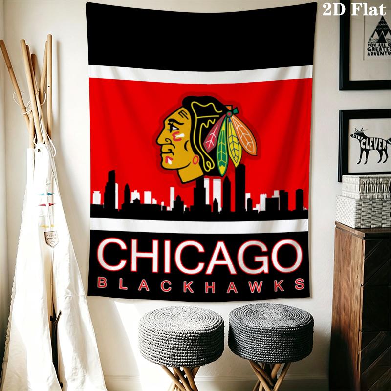 Chicago Blackhawks Wall Tapestry Aesthetic Wall Hanging Printed Fabric Blanket Decorative Tapestries for Bedroom Living Room Home Decor