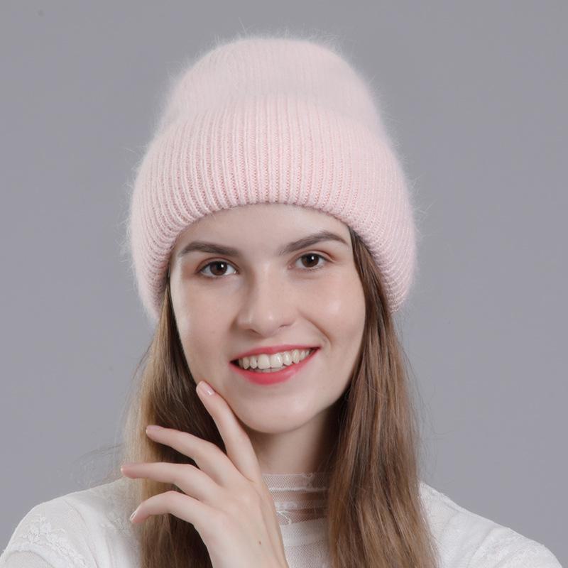 Korean Style Rabbit Fur Knit Hat for Women - Fashionable Autumn/Winter Headband with Earmuffs