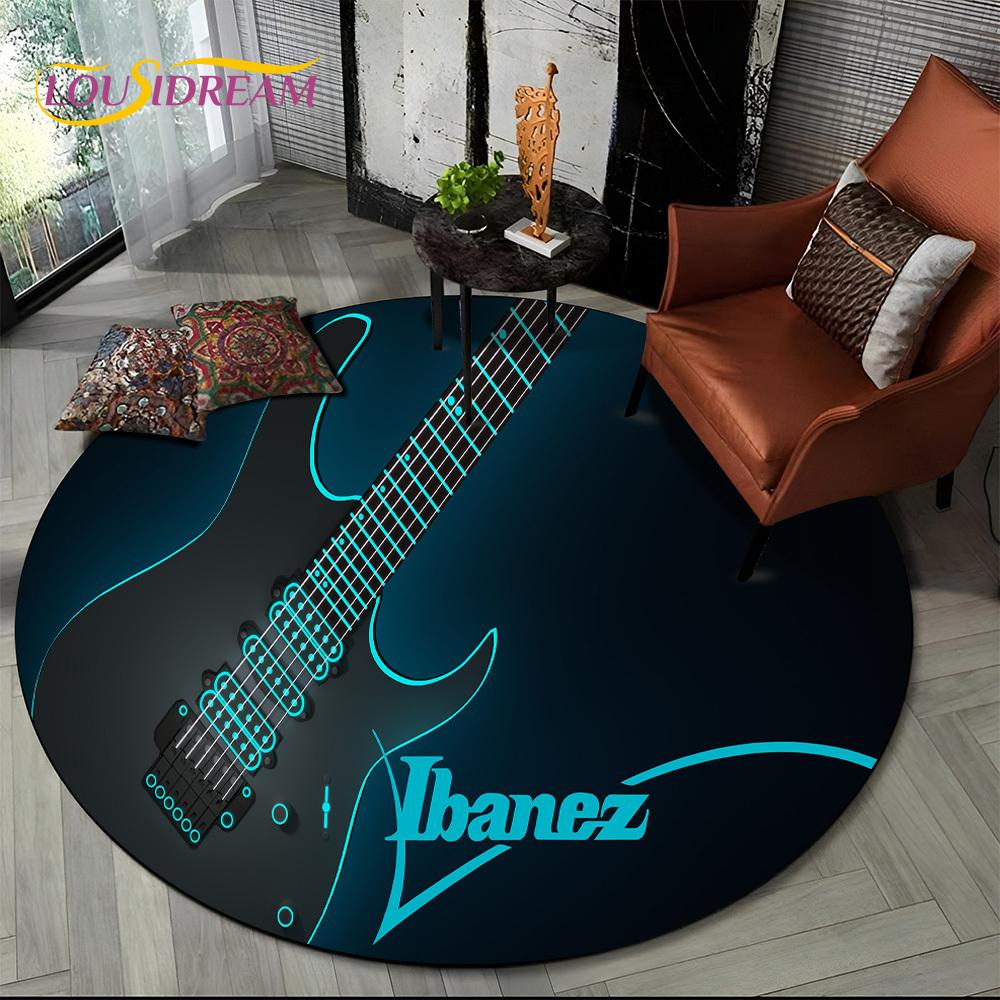 3D E-Gitarre Klassische Gitarre Musik Runder Teppich Teppich für Wohnzimmer Schlafzimmer Kinderzimmer Dekor, Haustierbereich Teppich Rutschfeste Bodenmatte