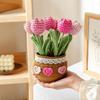 Potted Crochet Tulips Decors with Handcrafted Yarn Texture, Handmade Knitted Potted Flower for Tabletop Display, Gift for Women
