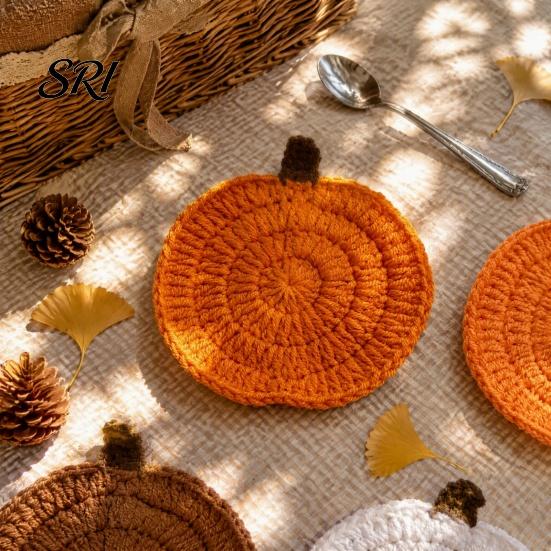 Kürbisförmige Tischuntersetzer Handgehäkelte Untertassen für Tassen Schüsseln, Hitzebeständiges Garn Dekorative Schreibtisch Getränkeunterlagen Herbstdekoration, Herbst Saisonale Dekoration