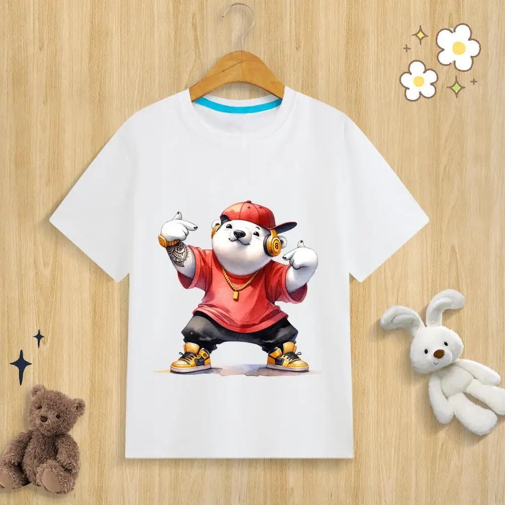 Unisex Kids Pure Modal TShirt I Love HipHop Humorous Animal Print Polyester Fiber Fun Summer Top for Boys And Girls
