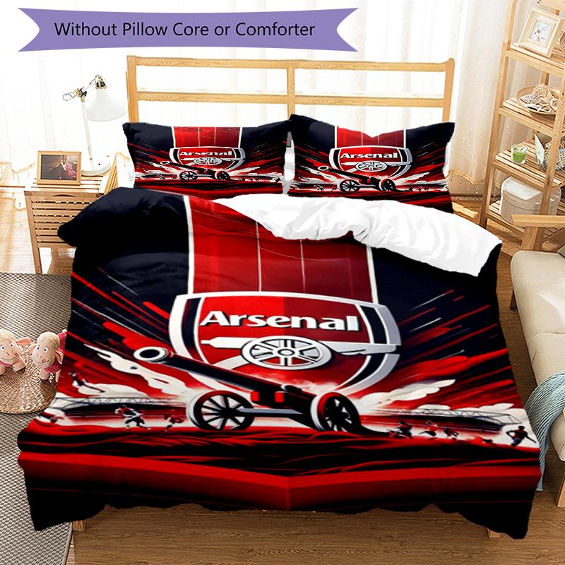 3pcs Arsenal Football Club Bedding Set Duvet Cover Closure Includes 1 Duvet Cover & 2 Pillowcases, Soft and Comfortable for All Seasons.