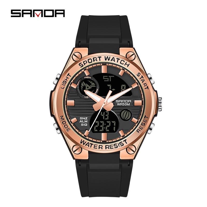 Sanda Men's Multifunctional Dual Display Luminous Waterproof Sports Watch for Teens
