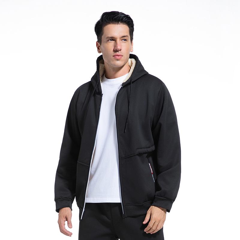 Men's Lamb Wool Hoodie Cardigan - Cross-Season, Thick, Casual, European Fit
