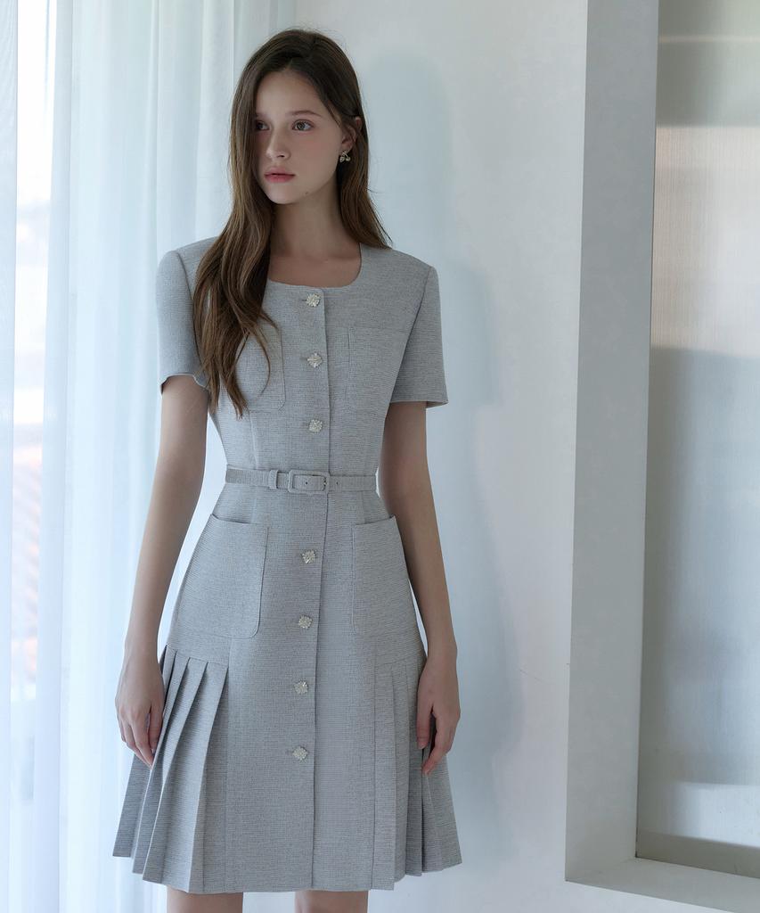 JULIY&CALLA 26Hs Love By You Ella Pleats Summer Tweed Dress Heathered Black Wedding Guest Look Ceremony Look
