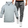Men's Winter Solid Color Long-Sleeved Hooded Drawstring Sweatshirt And Sweatpants Suit