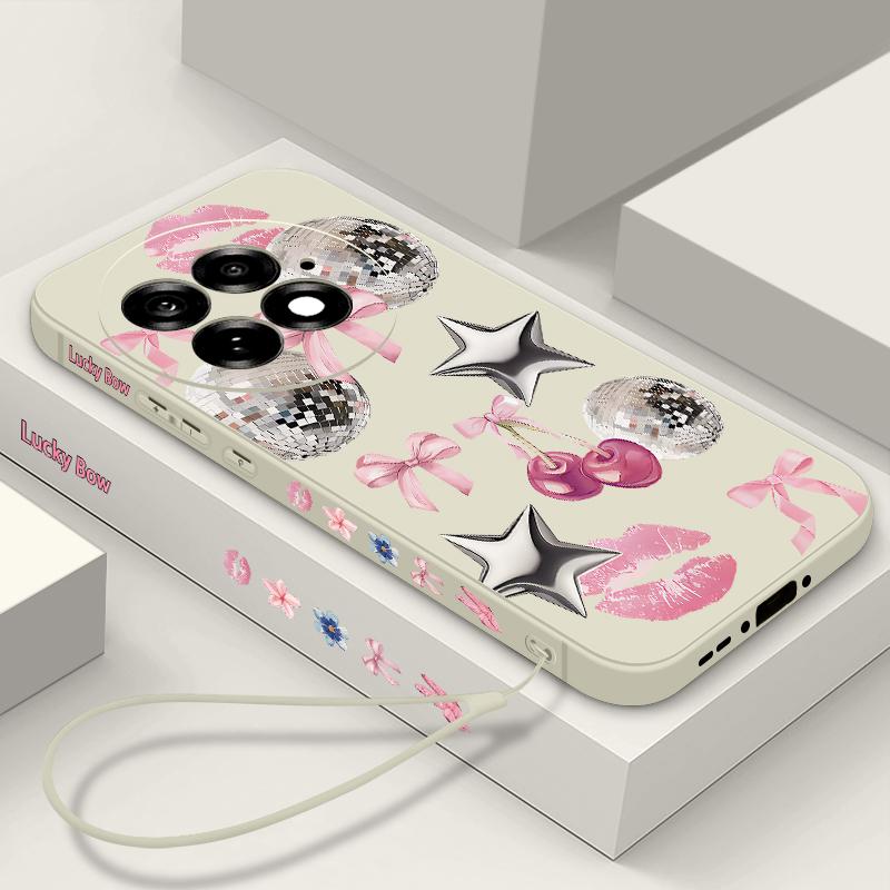 Shockproof Soft TPU Phone Case For OnePlus 15 13 13T 12 13R 12R 11R Cherry Bowknot Pattern Cover For OnePlus Nord 5 Ace 5 3 2 5G