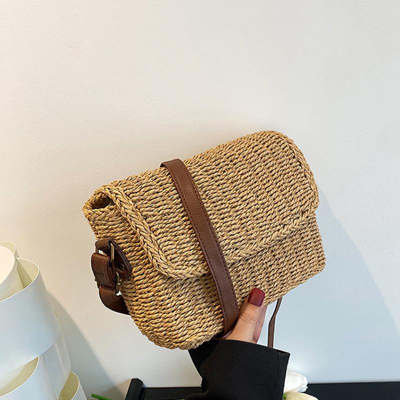 

Модная женская сумка через плечо из плетеной соломы, сумка-мессенджер из рафии, новая модная винтажная сумка через плечо для отпуска, летняя соломенная пляжная сумка 24*17*7.5cm
