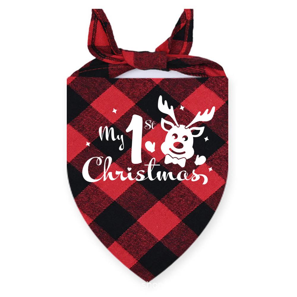 My First Christmas Print Dog Bandanas Large Pet Scarf Pet Bandana for Dog Plaid Bow Ties Collar Cats Dogs Xmas Scarf Accessories