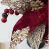 New 30CM Artificial Poinsettia Flower Glitter Sequins Christmas Glitter Flower Sparkling Sequins Flower Christmas Tree Accessory