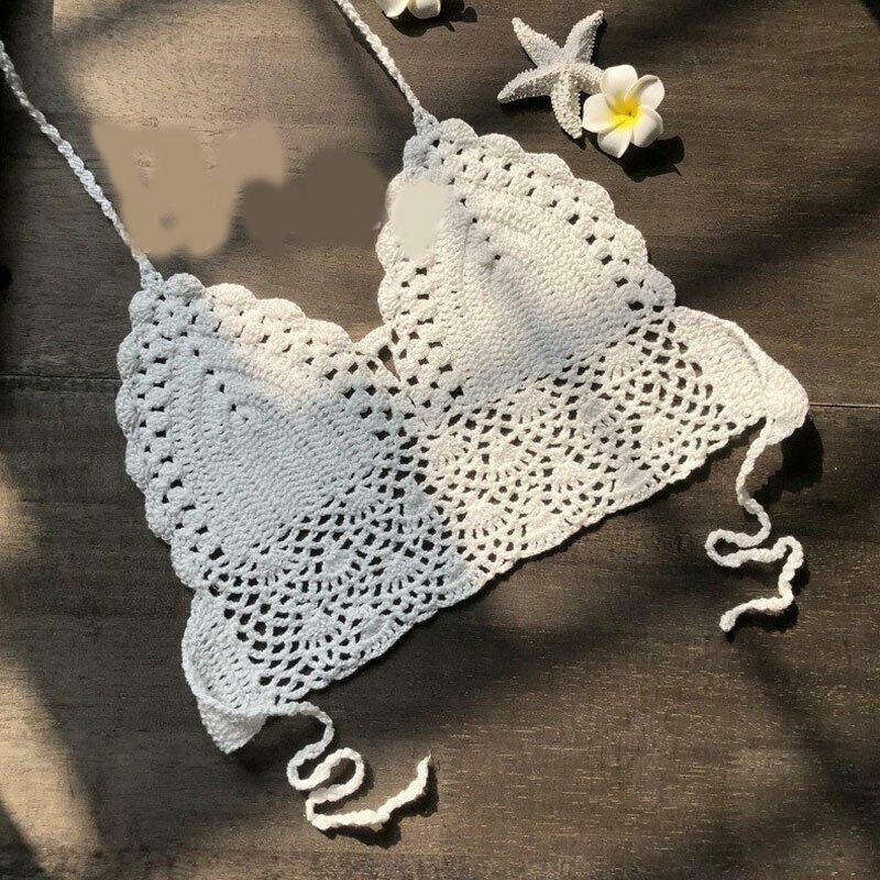 Crochet Women Lace Vest Crop Top Knitted Bra Boho Beachwear Bikini Holiday Tank