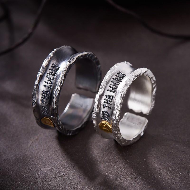 Adjustable Open Ring Couple Set Vintage Style Unisex Geometric Letter Design Copper Band With Plating
