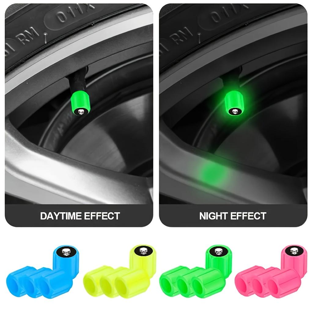 12pcs set of new fluorescent skull tire valve caps, dark night glowing car wheel valve caps, suitable for stylish valve covers of cars, motorcycles