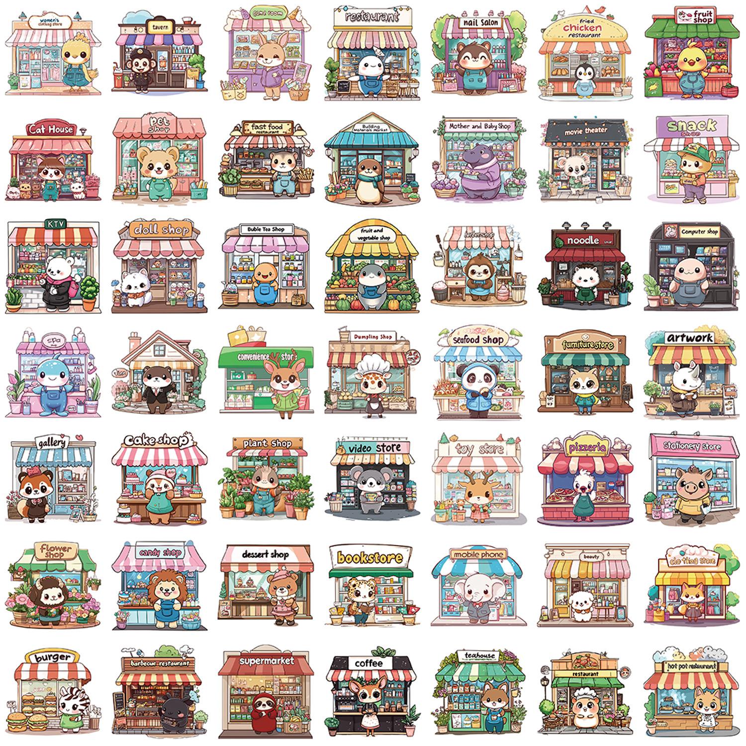 

50 Cartoon Funny Storefront Graffiti Stickers Decorate Guitar Notebook Suitcase DIY Waterproof