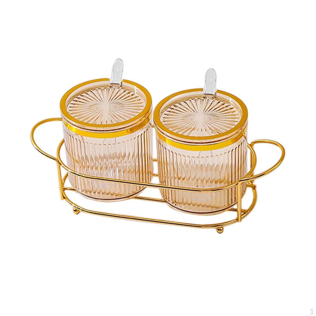 Condiment Jar Container with Holder Integrated Design Multifunction Spice Lids Spoon and for