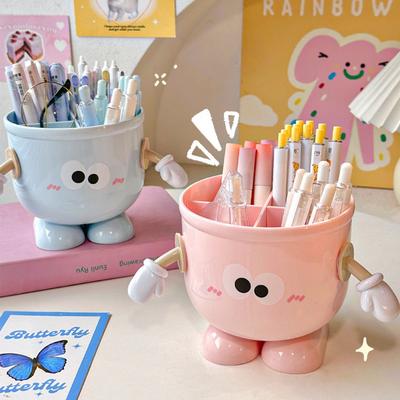 Cute Multipurpose Pen Holder Plastic Cartoon Desk Storage Holder Stationery Multifunction Storage Box