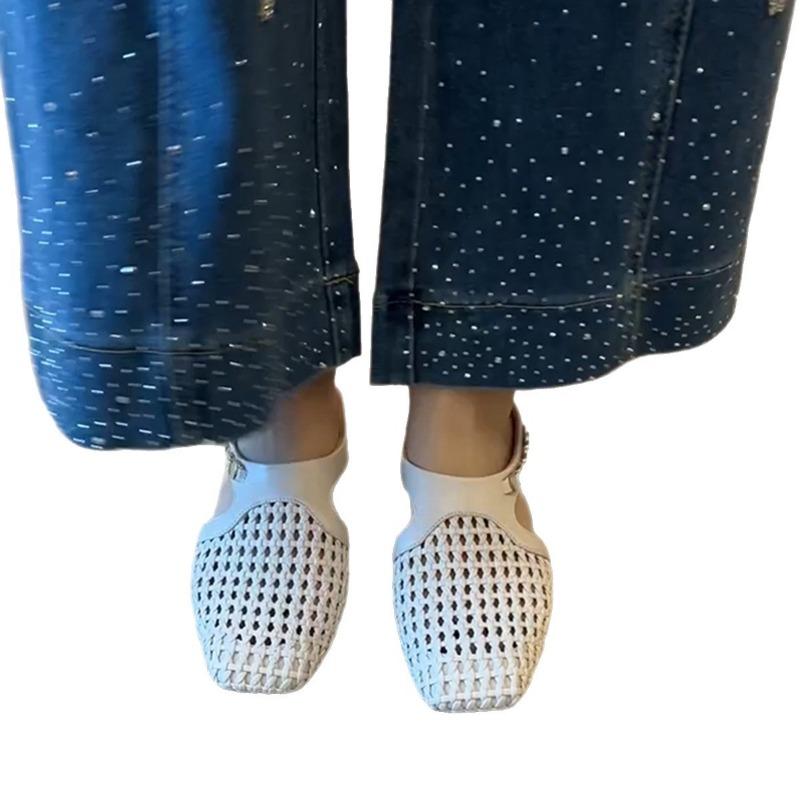 New Retro Shoes Woven Hollowed-out Flip-flops Insole Height-increasing Shoes and Flip-flops