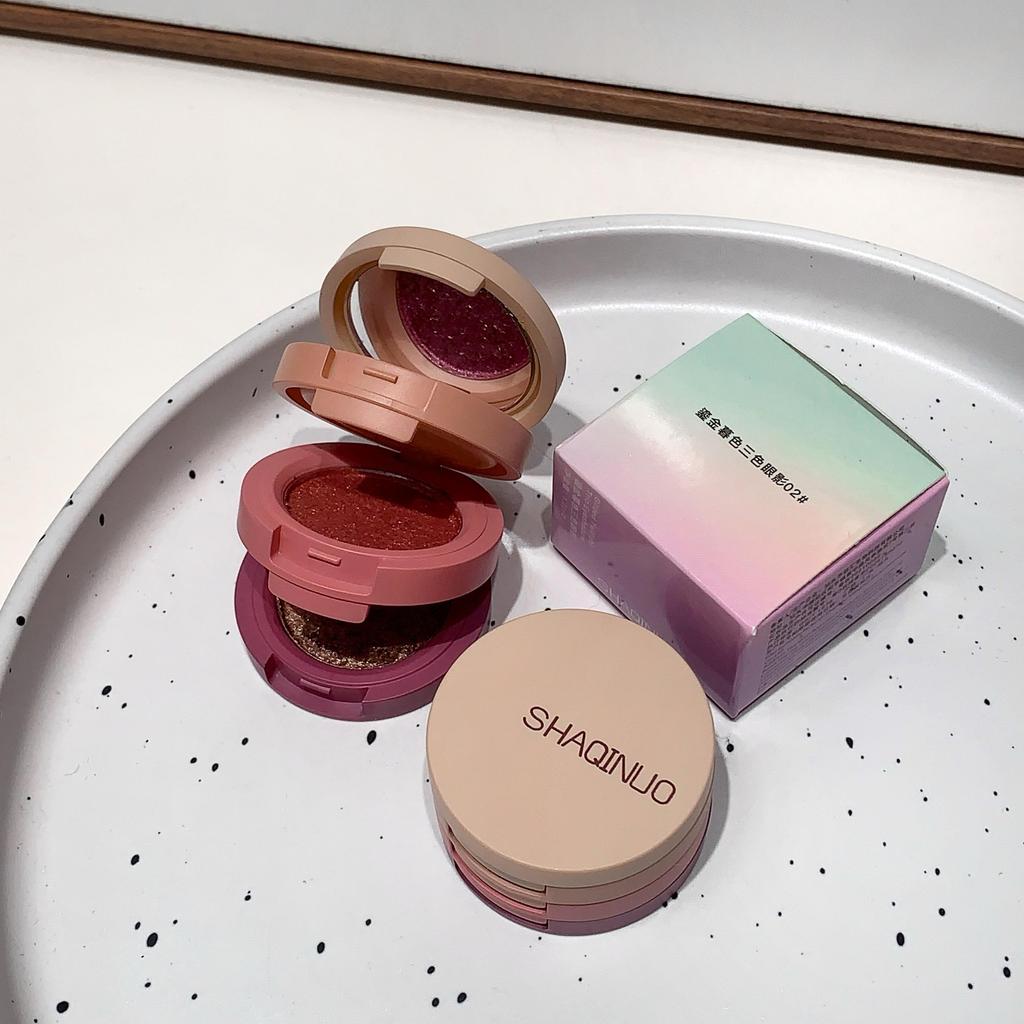 SHAQINUO Three-color 3 in 1 Flip-top Eyeshadow Matte Pearlescent Earth-tone Eyeshadow Palette, One Palette to Complete Your Makeup