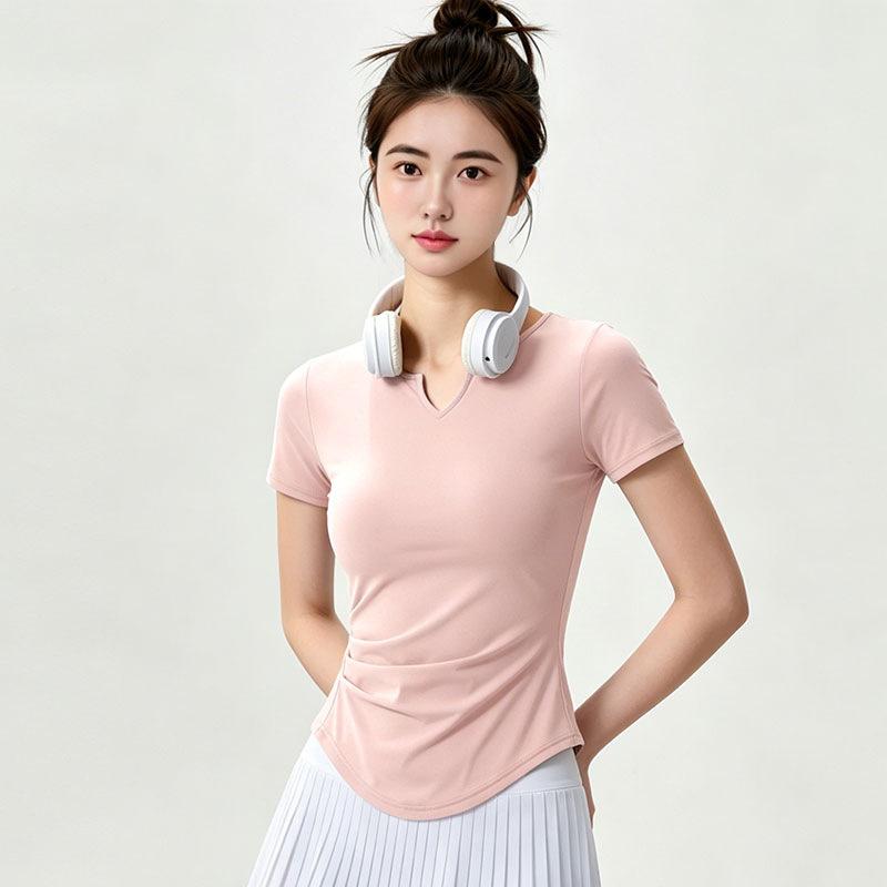 Yoga Clothes Short-sleeved Women's V-neck Slim-fitting and Thin Pilates Top Quick-drying and Breathable Sports Running Fitness T-shirt