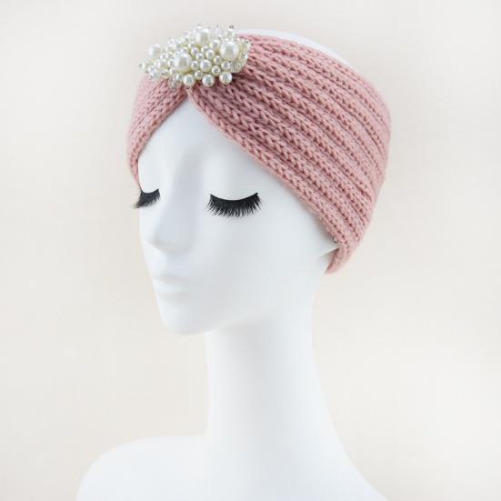 Knitted Headband Soft Stretchy Wide Band Hairband with Faux Pearl Headwrap Winter Hair Accents Solid Color