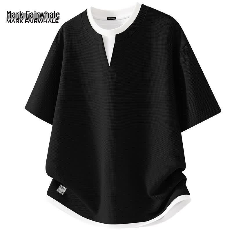 Mark Fairwhale Men's Waffle Knit V-Neck Layered Look T-Shirt