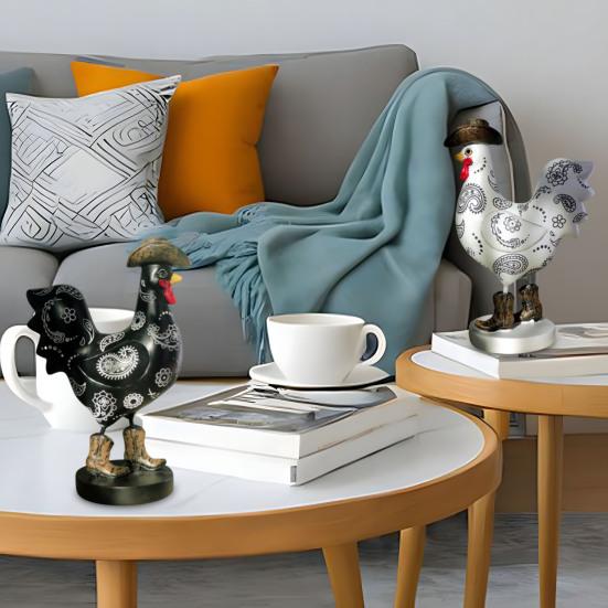 

Ковбойський Півень Смоляна Фігурка Мультяшний Чобіток Півень Статуетка Тварина Скульптура Домашній Офіс Настільна Прикраса Орнамент білий