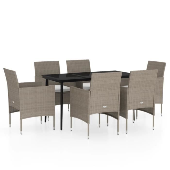 VidaXL Mobilier de salle à manger de jardin coussins 7 pcs Beige-noir 3099320