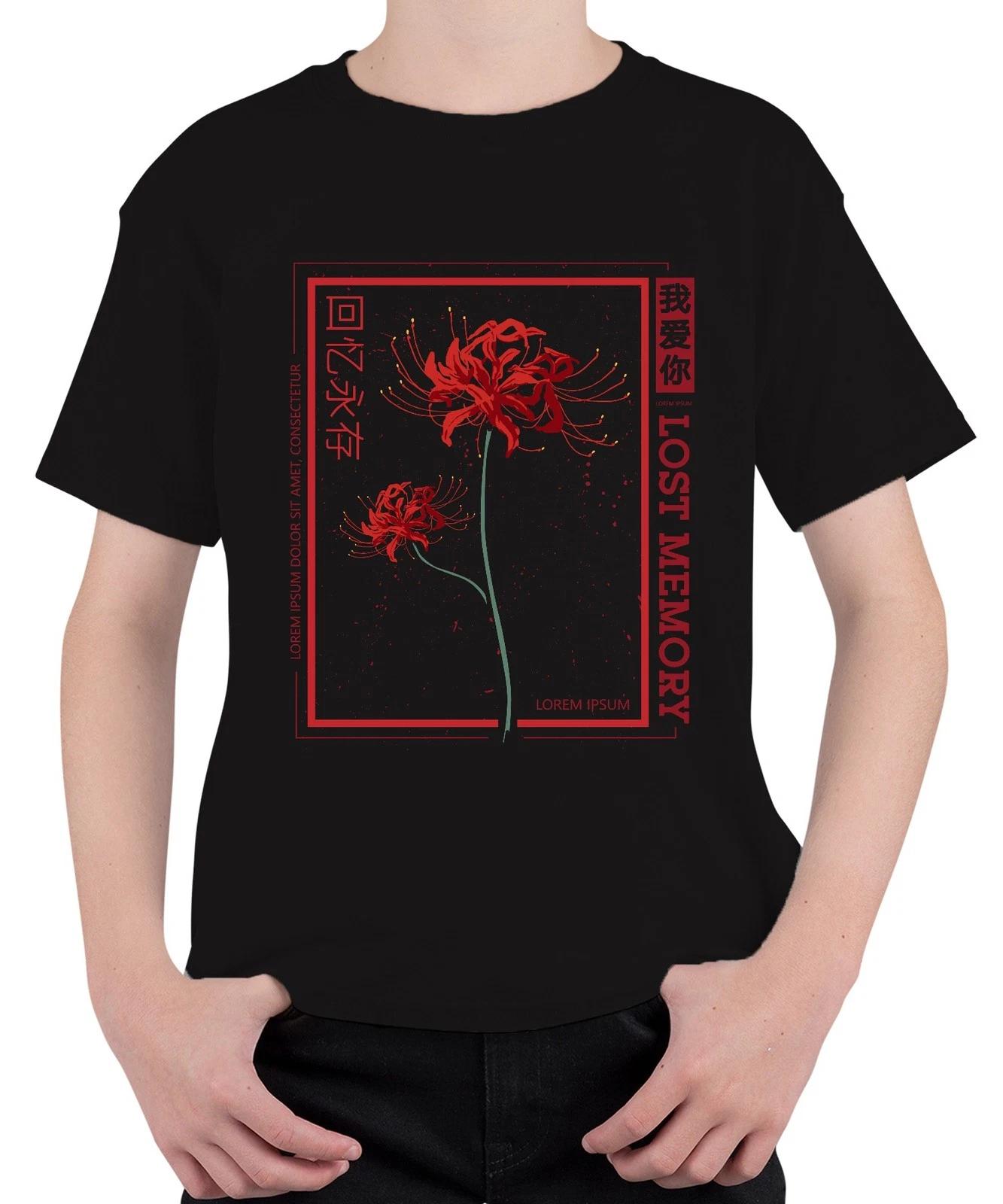 LOST MEMORY Rote Spinnenlilie Higanbana japanisch Streetwear Unisex Kinder T-Shi S