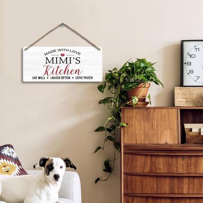Mimi's Kitchen Made with Love Hanging Wooden Signs 12x6, Mimi Gifts for Grandma Kitchen Wall Decor, Grandma Mimi Kitchen Gifts, Eat Laugh Love Home