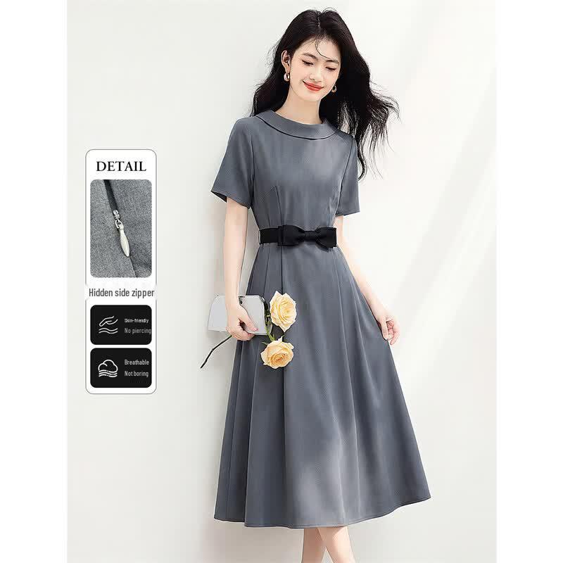 Elegant Hepburn Style Solid Color Summer Dress XL