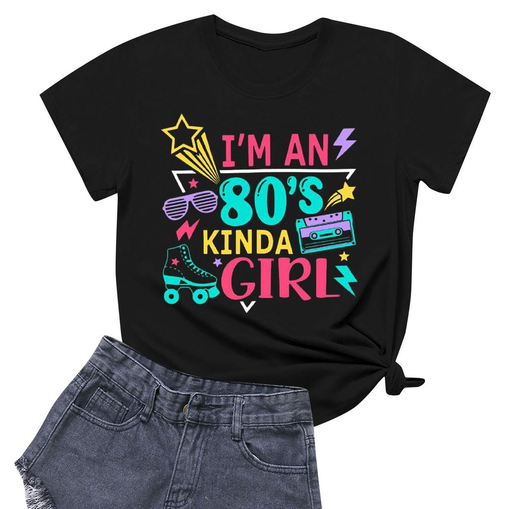 Dámské tričko s kulatým výstřihem pro volný čas s potiskem a krátkým rukávem