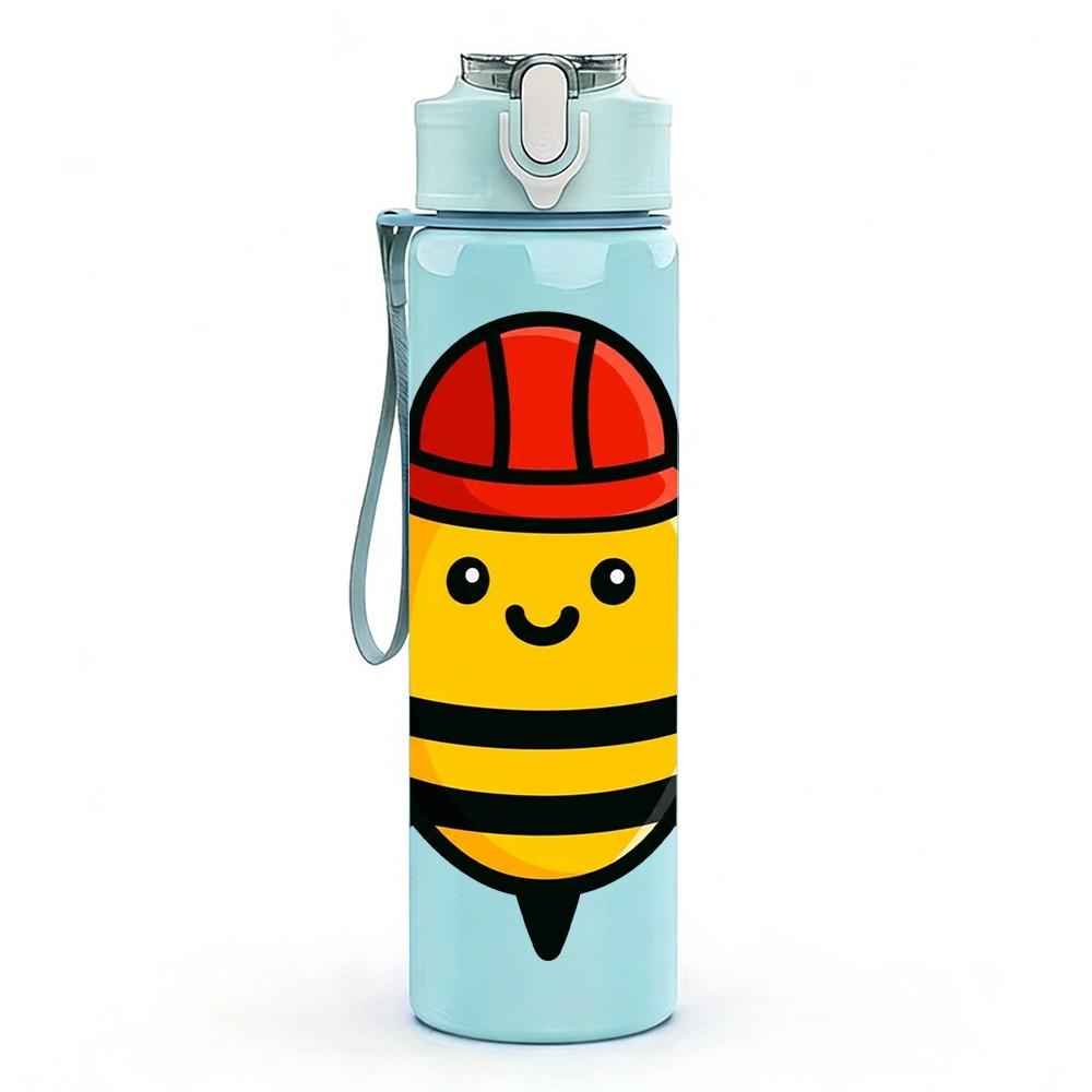 1PC Worker Bee Helmet Cartoon 750ml Color Plastic Sports Water Bottle Leakproof Flip Straw Lid Suitable for Sports Office Home Use